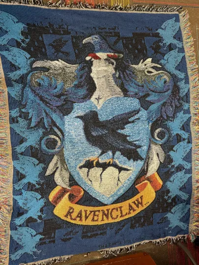 Harry Potter Ravenclaw Crest Woven 50” x 60" Knit Throw Blanket Tapestry Blue