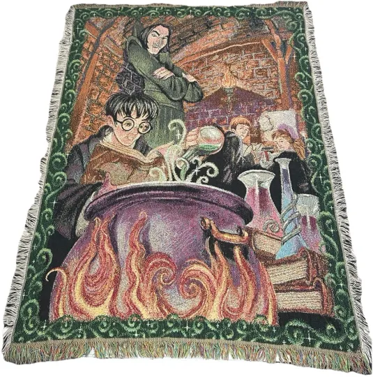 Vintage Harry Potter Throw Blanket Tapestry Woven Potions Class Y2K 2000s RARE