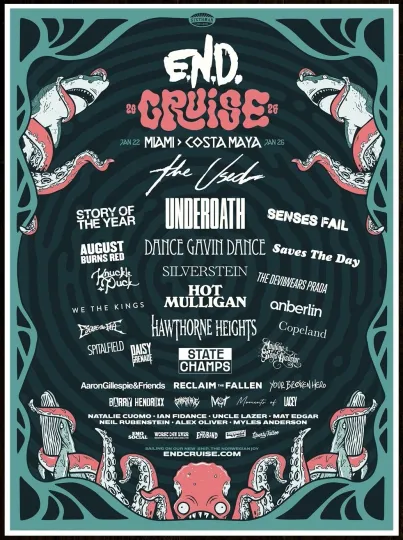 Discover The Used Hot Mulligan Gavin Underoath E.N.D Cruise 2026  Vertical Poster