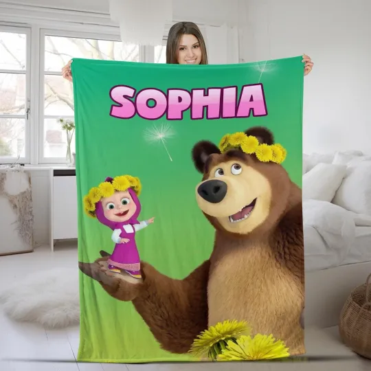 Discover Personalized Mash and the Bear Fleece Blanket, Birthday Girl Blanket, Cute Bear Blanket
