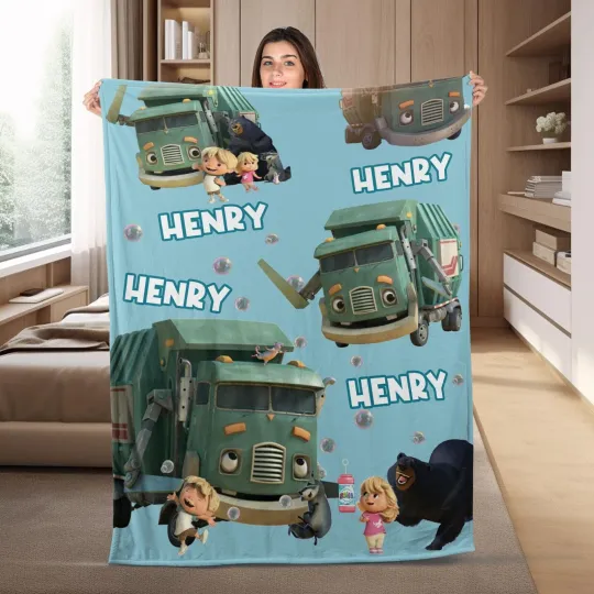 Personalized Trash Truck Velveteen Blanket, Series T Fleece Blanket