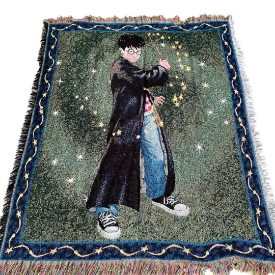 Discover Harry Potter Woven Tapestry Blanket Throw Fringe Reversible Magic Damaged