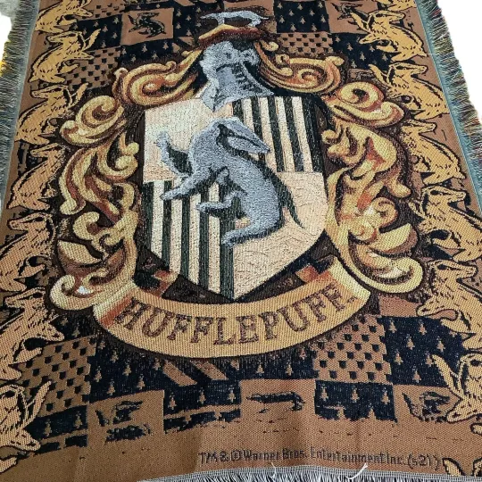 Harry Potter Hufflepuff Dark Academic Woven Tapestry Throw Blanket with Fringe