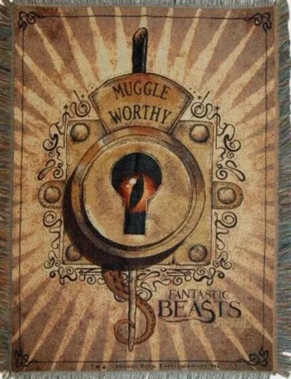 Harry Potter Woven Tapestry Blanket “ Fantastic Beasts Muggle Worthy” 48” x 60”