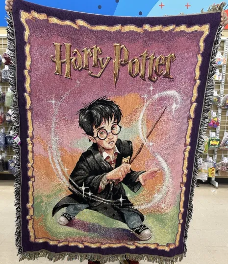 Vintage 2000 Harry Potter Woven Tapestry Throw Blanket Made USA