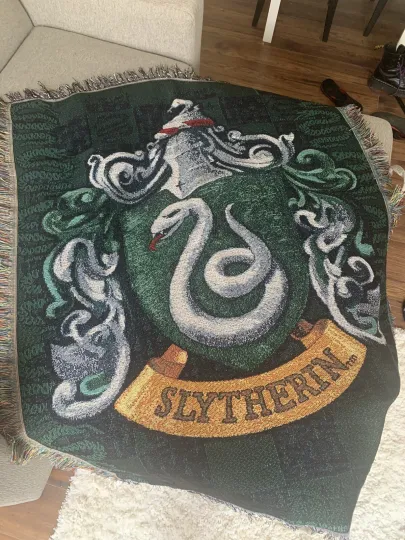 Harry Potter Slytherin Shield Woven Tapestry Blanket 48 x 60”