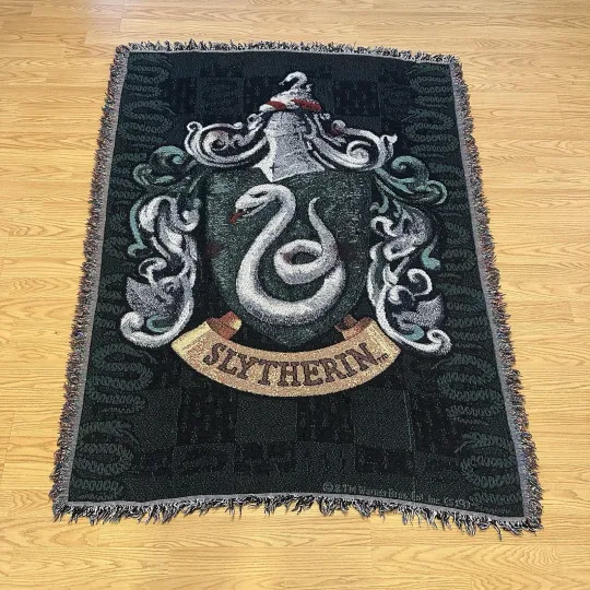 Warner Bros Woven Tapestry Throw Blanket 48” x 60” Slytherin Shield Snake