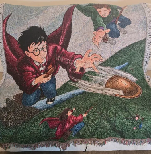 Vintage Harry Potter Quidditch Woven Tapestry Throw Blanket 48x60