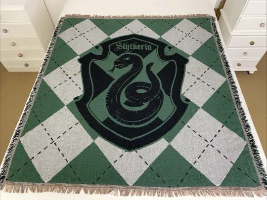 Harry Potter Woven Tapestry Throw Blanket Slytherin House Shield 150cm X 140cm