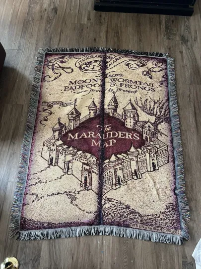 Discover Harry Potter Marauder’s Map Woven Throw Blanket Tapestry Fringe