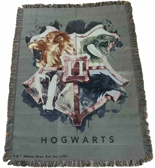 Harry Potter Hogwarts Crest Woven Tapestry Throw Blanket Afghan Wall Decor 59x42