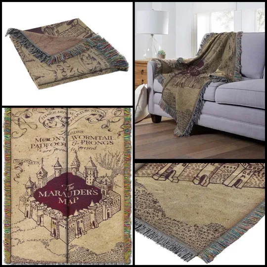 Discover Harry Potter Marauder's Map Woven Tapestry Throw Blanket American Made 48 x 60