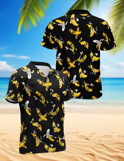 Discover Funny Banana Hawaiian Shirt, Banana Pattern Aloha Shirt, Cartoon Banana Beach Shirt, Fruit Hawaiian Shirt