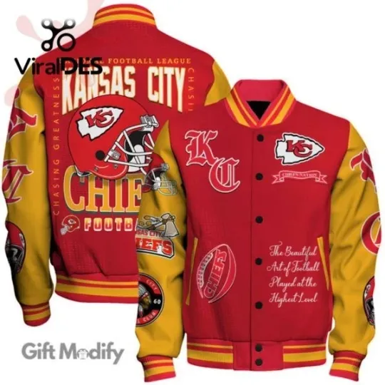 Discover KansasCity Chief Footballs Red Design Baseball Jacket AOP Varsity Jacket