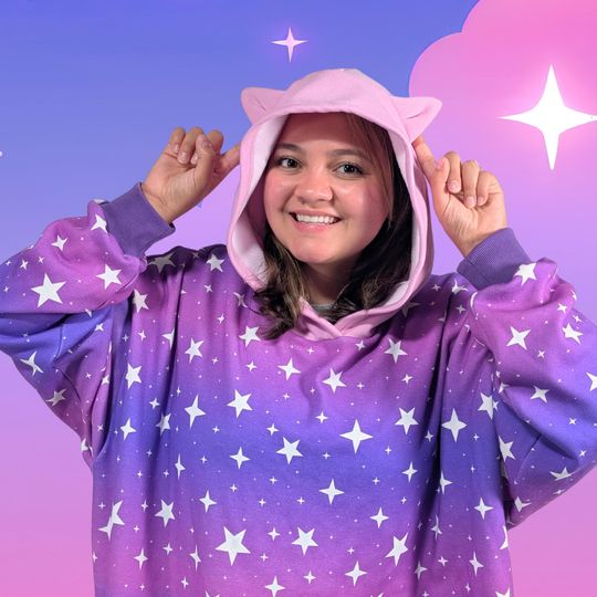 Purple Ombre Hoodie with Cat Ear Fleece Blanket