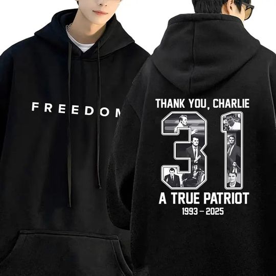 Charlie Kirk Freedom Graphic Print Hoodie Men Women Tribute Memorial American Hero Sweatshirt Male Patriotic Activism Streetwear