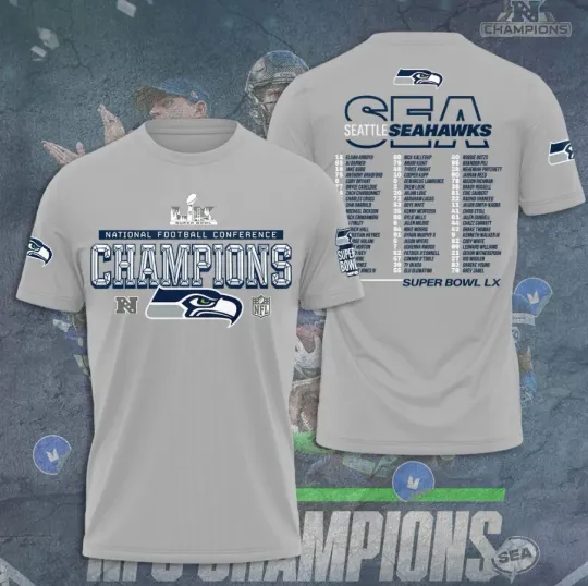 Discover Seattle Seahawk 2025 Champions 3D T-Shirt