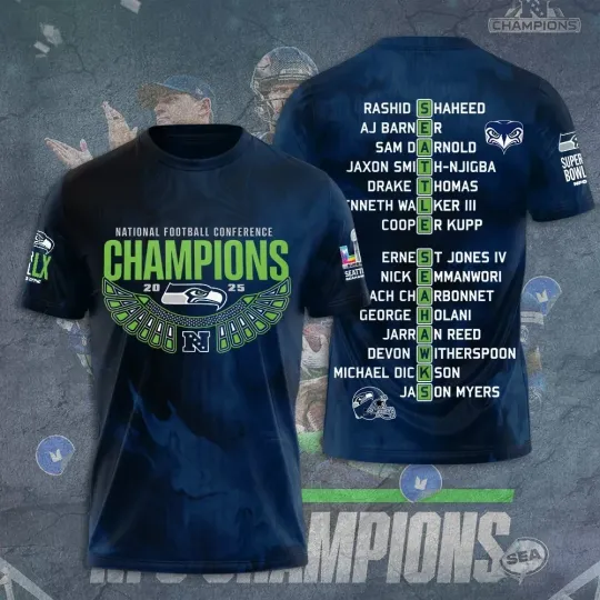 Seahawks 2025 Champions 3D Tshirt