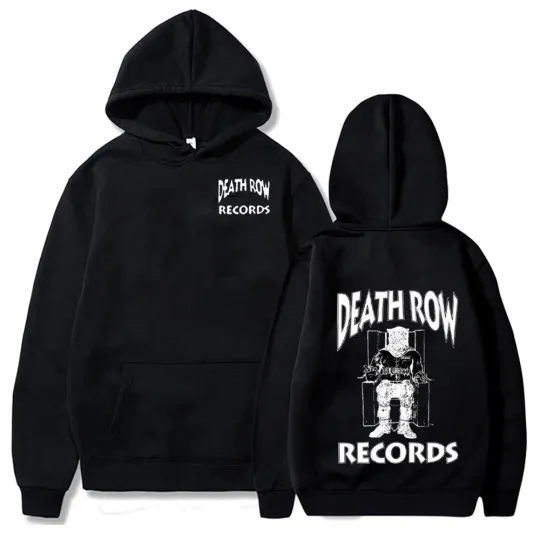Death Row Records Fall/Winter Hoodie, Men's Fashion Fleece Pullover, Loose Fit, Casual Hip Hop Style, Men's Sweatshirt