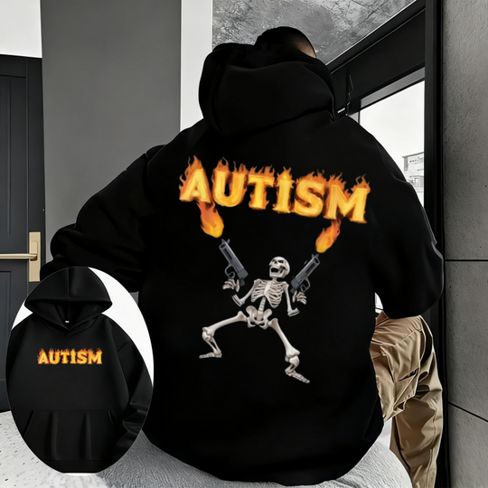2025 Autumn and Winter Casual Loose 100% Cotton Printed Sweater Hoodie autism  skeleton Print Fashion Summe Men's Oversized Y2K