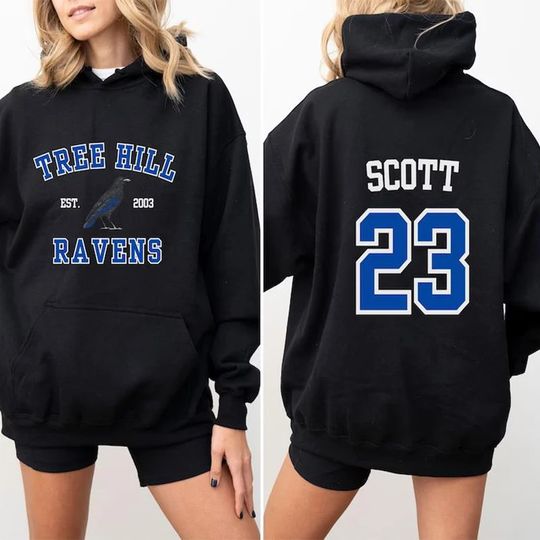 Discover TREE HILL RAVENS Hoodie One Tree Hill Nathan Scott 23 Hooded Sweatshirt North Carolina Tv Show Men Women Hoodies Oth Fans Gifts
