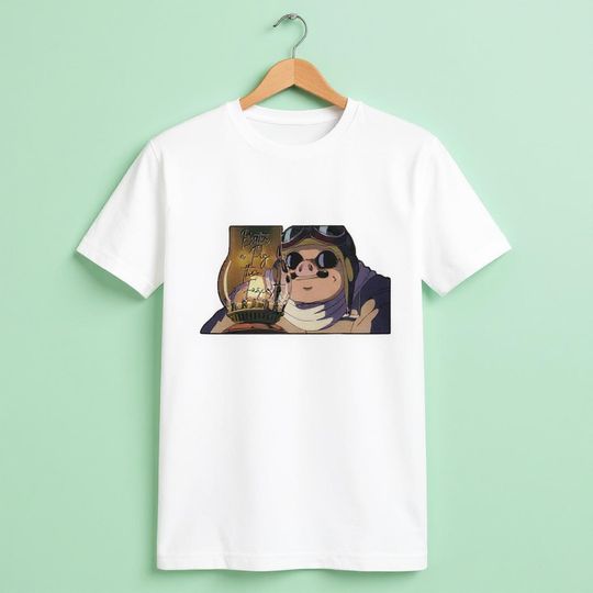 Porco Rosso Aviator Pig T-Shirt | Anti-Fascist Quote Tee | Hayao Miyazaki Vintage Cartoon Inspired Graphic Shirt