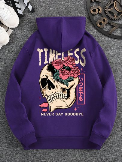 Discover 2025 Spring and Autumn Long sleeved Men's Slogan and Skull Printed Hoodie Multi functional Comfortable Daily Sweater