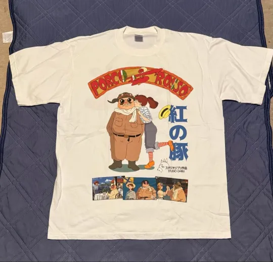 Porco Rosso Anime T-Shirt White Studio Ghibli Miyazaki Japan Tee