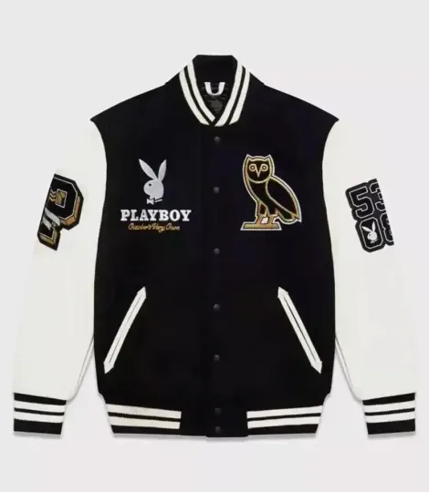 Discover O-V-O x  Play-boy Warriors Varsity Jacket Black White