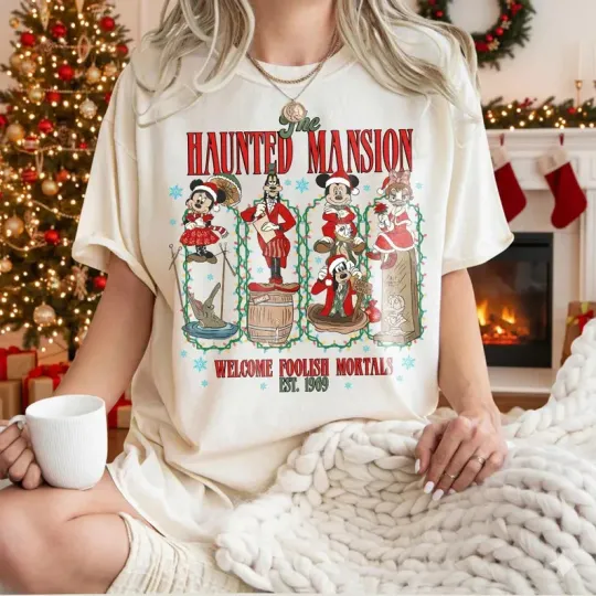 Discover Disney Haunted Mansion Xmas T-Shirt, Mickey & Friends Holiday