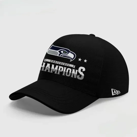 Seahawkss Navy Blue 2025 N.F.C Champions Locker Room Trophy Collection Classic Cap