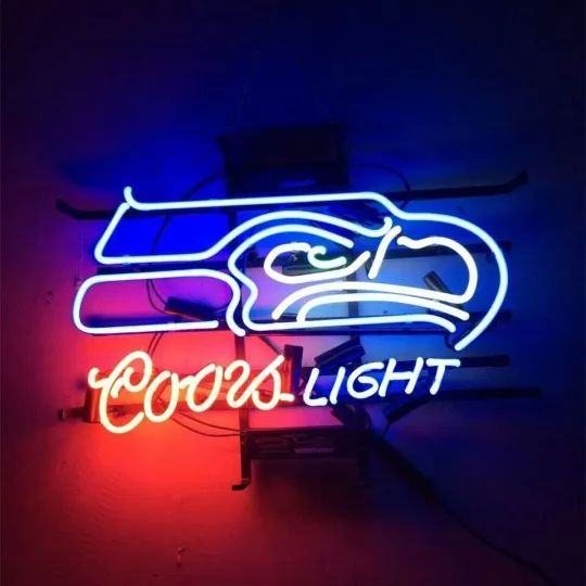 CCOORS Light Seattle Seahawks Beer Neon Sign Bar Real Glass Light Club