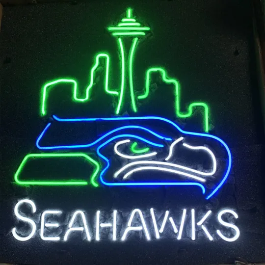 Seattle Seahawks Seattle City Skyline Neon Sign Light Lamp Real Glass