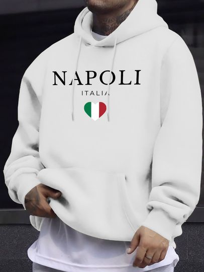 Discover Napoli Italia Letter And Flag Print 12 Color Top Man'S Autumn&nbsp;Casual Pullovers Street Warm Sweatshirt All-Match Commute Hoodie