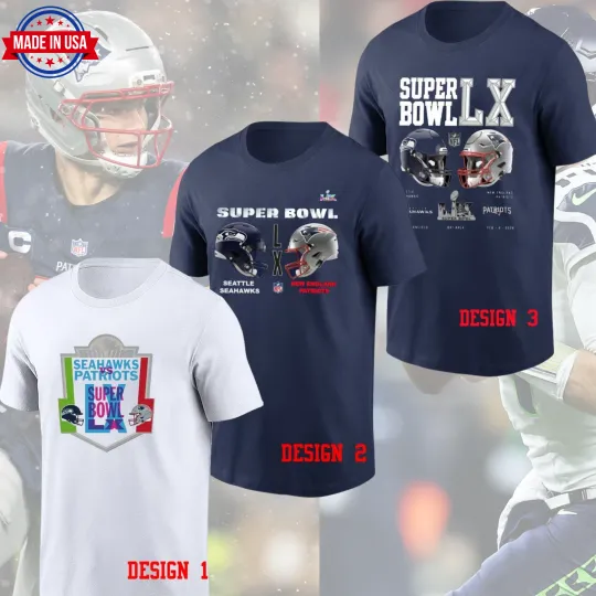 Discover Patriots vs Seahawks SBowl LX Feb 8 Matchup T-Shirt