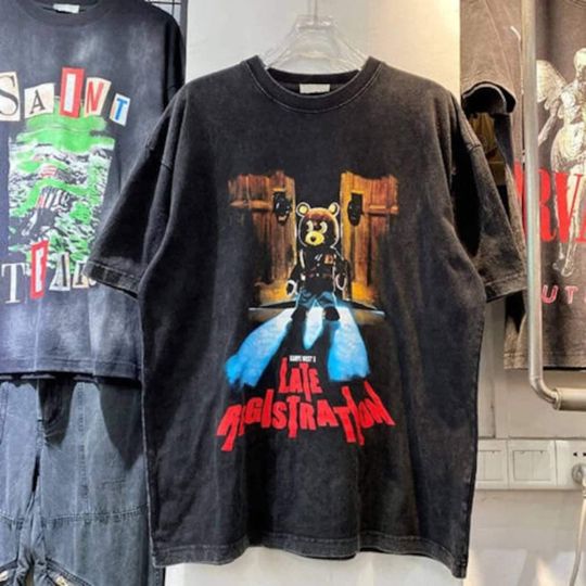 New Kanye West Late Registration 2005 Front Hot Unisex Black Tee Shirt