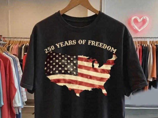 Discover USA Flag Map 250 Years Of Freedom Patriotic 250th Anniversary Tshirt