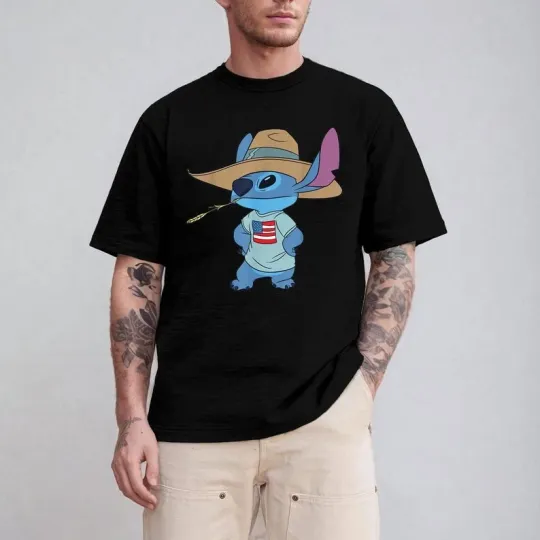 Vintage Patriotic Stitch Lilo And Stitch Ohana Means Family Tshirt