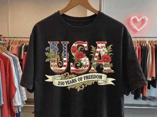 Discover Floral USA 250 Years Of Freedom Independence Day Patriotic Tshirt