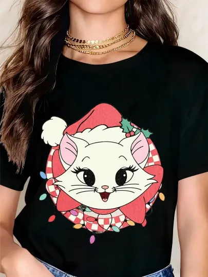 Discover Disney Marie Cat  Santa Hat And Lights T-Shirt