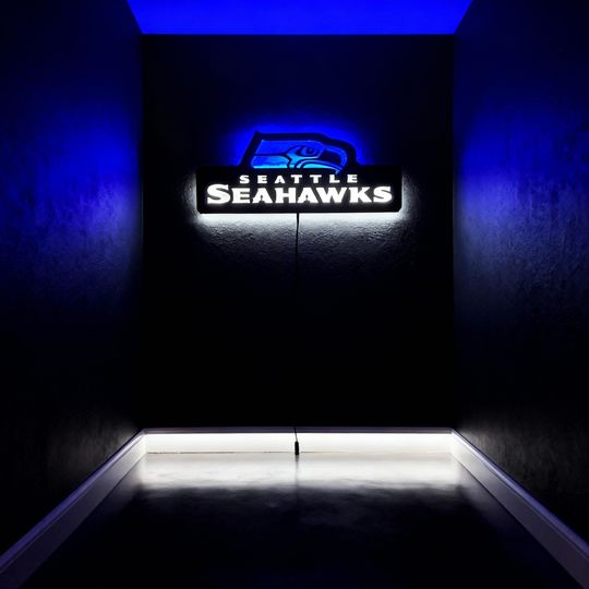 Discover Seattle Seahawks LED Metal Wall Sign  Game Room Decor