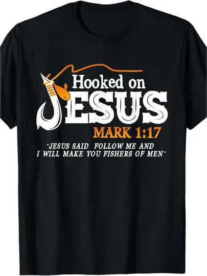 Discover "Hooked on " Fish Design with Fishing Rod Bait Inspirational Bible Verse