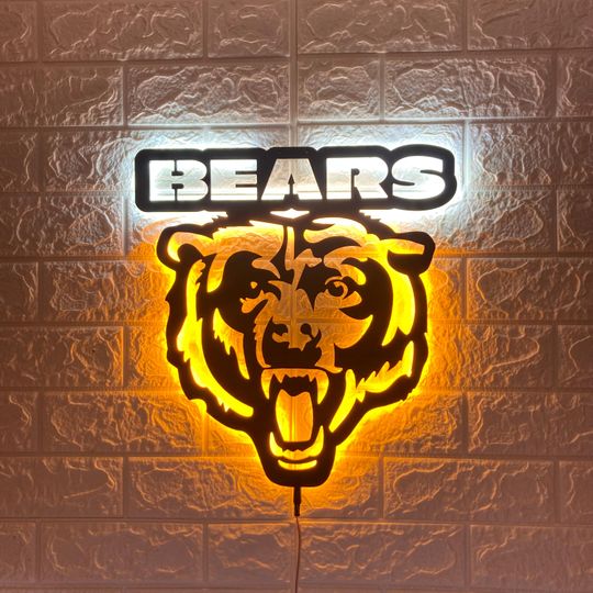 Chicago Bears Sign - Football Team Light-Up Metal Decor