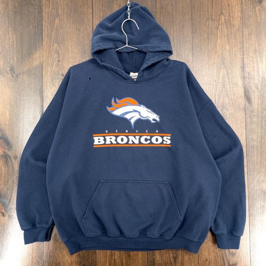 Vintage 1990s Denver Broncos football American Football Hoodie Sweatshirt / tag size XL (see measurements)