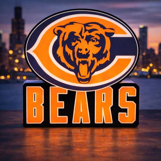 Chicago Bears LED Light Sign – Glowing Bears Logo Metal Decor – Football Fan Man Cave Night Light – Sports Room Accent