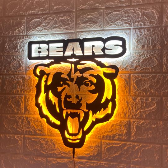Discover Chicago Bears LED Wall Sign, Logo Light for Man Cave Decor