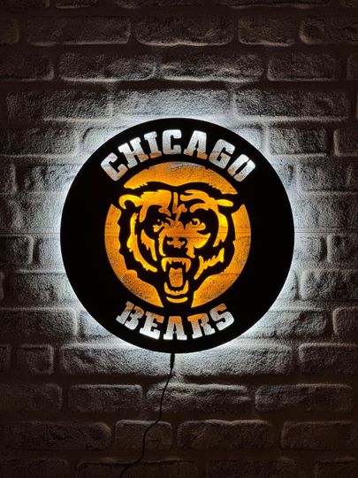 Chicago Bears LED Metal Sign, American Football Wall Decor, Christmas Gift, Rainbow Light Die-Cut Metal Sign