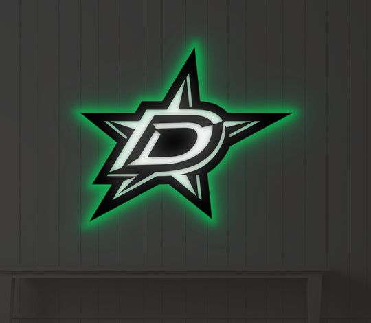 Dallas Stars Metal Sign - Rainbow Light Die-Cut Wall Art, Sports Team Decor, LED Lighting, Garage & Mancave Decor