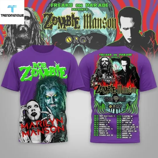 GOOD PRICE- Rob Zombie And Marilyn Manson 2026 Tour 3D All Over Print T-Shirt