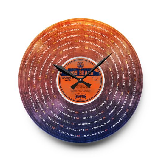 Discover Chicago Bears 1985 Champions Vintage Wall Clock | 1985 Super Bowl XX Champions | Chicago Bears Acrylic Record-Inspired Wall Clock  Christmas